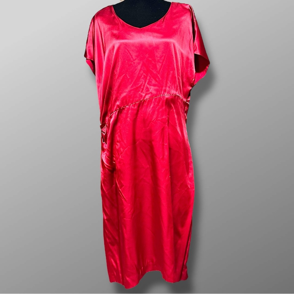 J. Peterman Red Silk Maxi Dress Sz 20 Sheath Short Sleeve Holiday NYE Party
